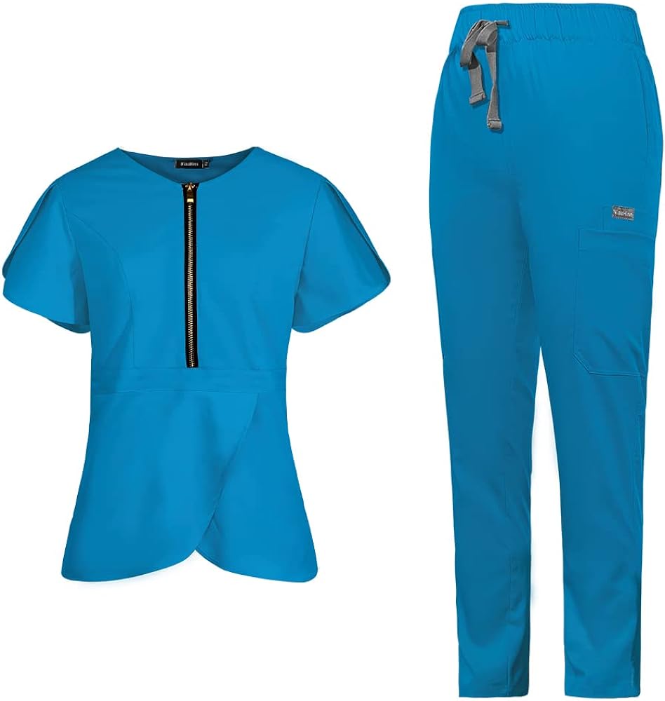 "Butterfly" Scrub Set with Classic Top & New Design Drawstring Scrub Pants