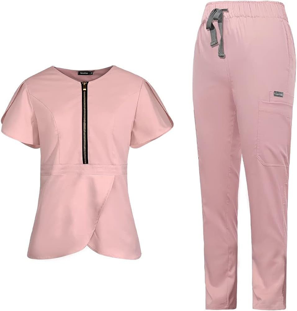 "Butterfly" Scrub Set with Classic Top & New Design Drawstring Scrub Pants 