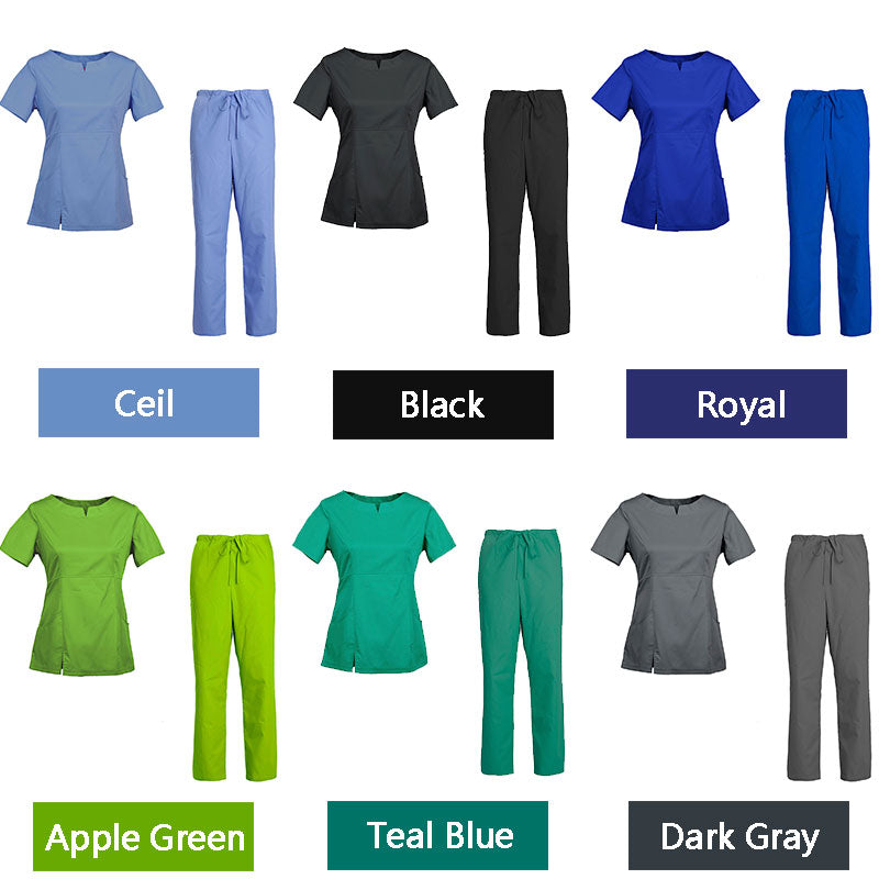 Women'S Scrub Set Nursing Uniform Set Rounded Neckline Top and Drawstring Cargo Pants