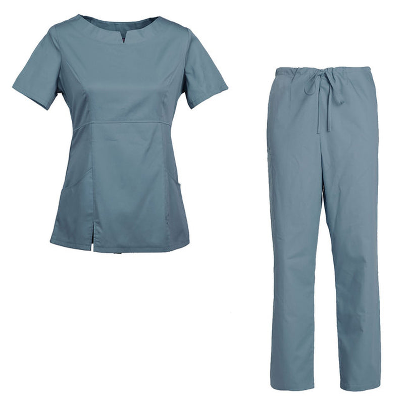 Women'S Scrub Set Nursing Uniform Set Rounded Neckline Top and Drawstring Cargo Pants