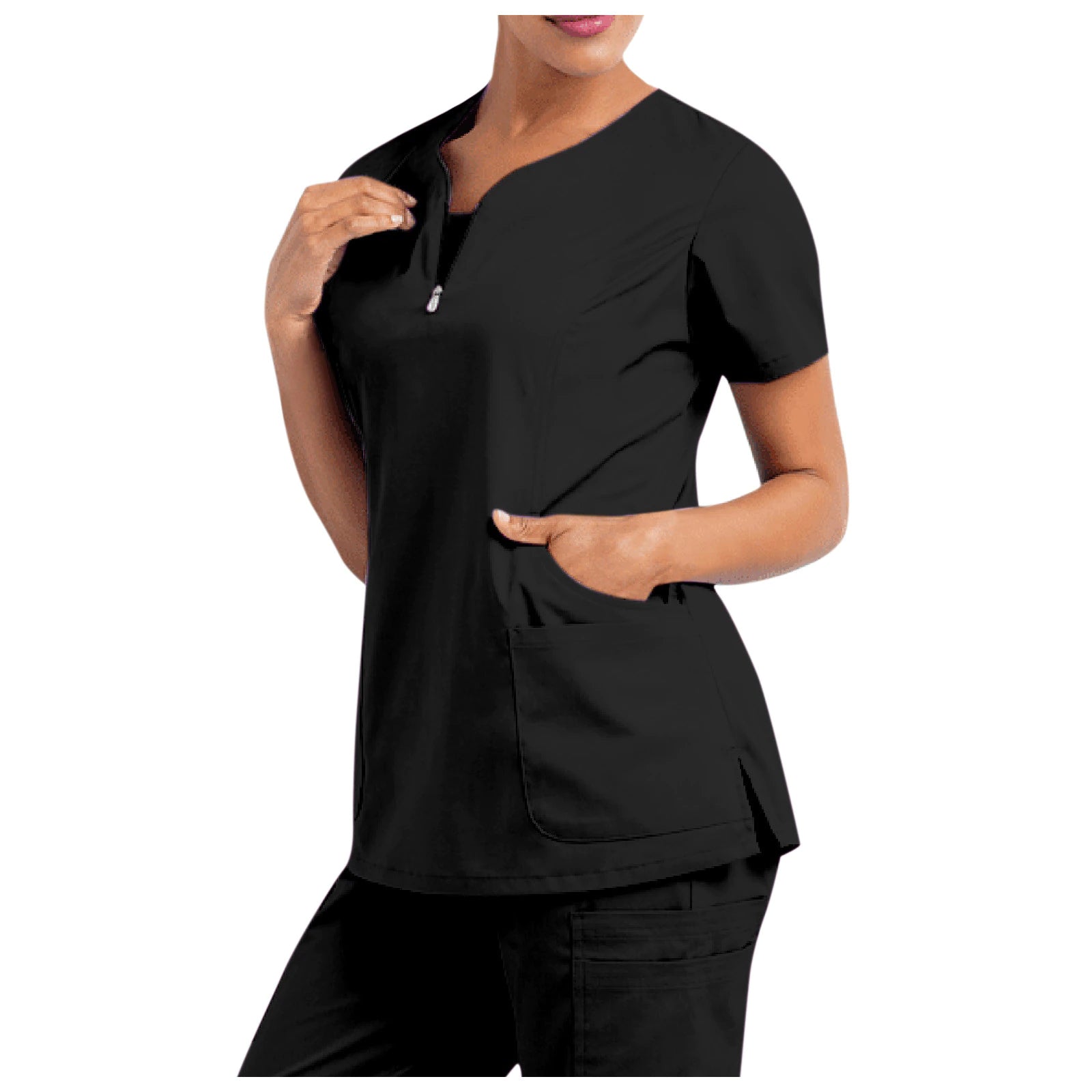 New Stretch V-Neck Scrub Top for Women Solid Short Sleeve scrub top with Pocket Care 