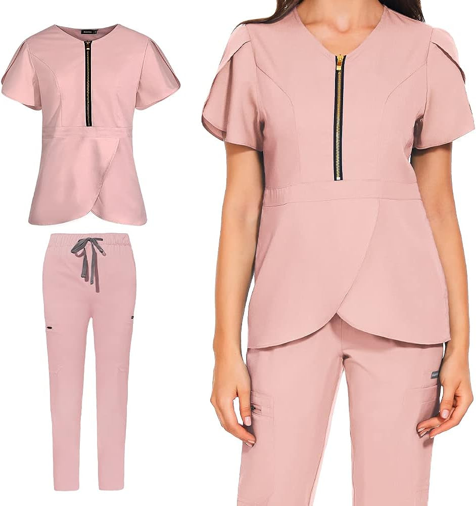 "Butterfly" Scrub Set with Classic Top & New Design Drawstring Scrub Pants 