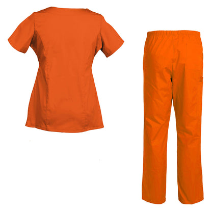 Women'S Scrub Set Nursing Uniform Set Rounded Neckline Top and Drawstring Cargo Pants