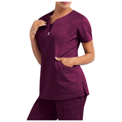 New Stretch V-Neck Scrub Top for Women Solid Short Sleeve scrub top with Pocket Care 