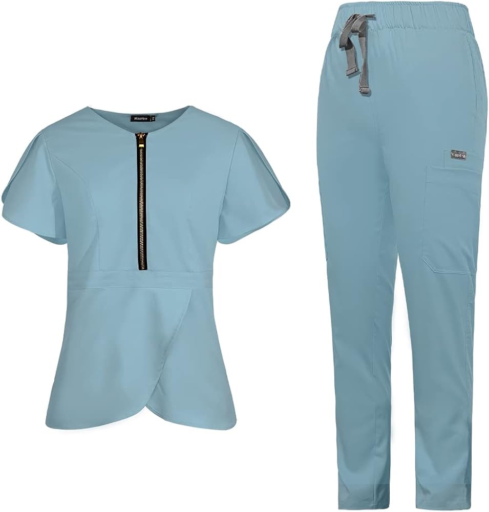 "Butterfly" Scrub Set with Classic Top & New Design Drawstring Scrub Pants 