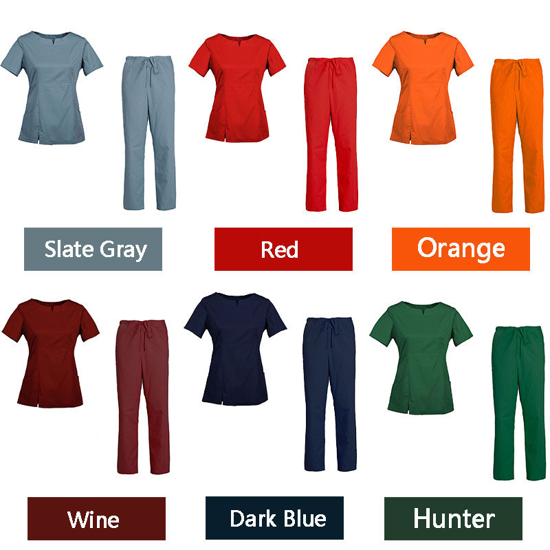 Women'S Scrub Set Nursing Uniform Set Rounded Neckline Top and Drawstring Cargo Pants