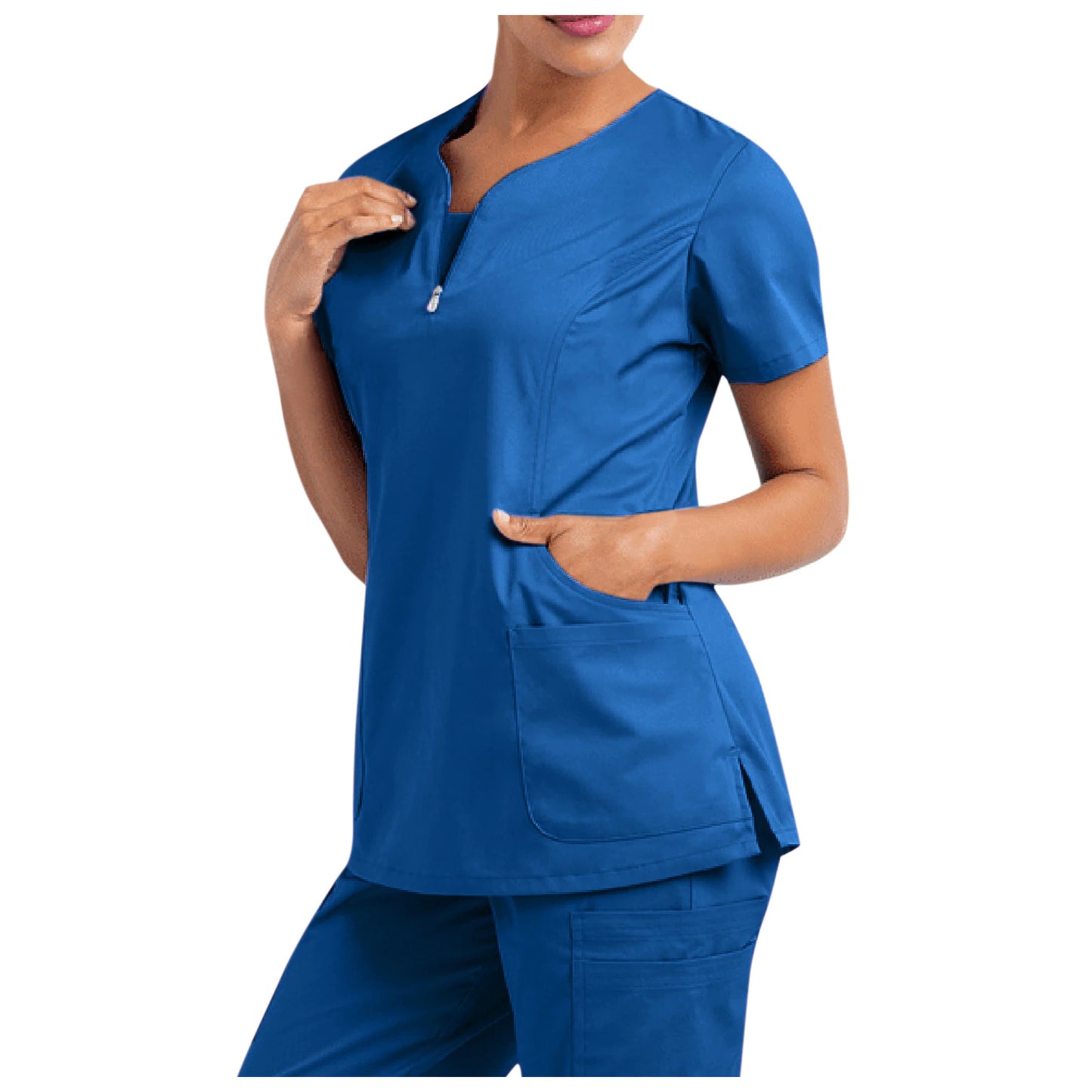 New Stretch V-Neck Scrub Top for Women Solid Short Sleeve scrub top with Pocket Care 