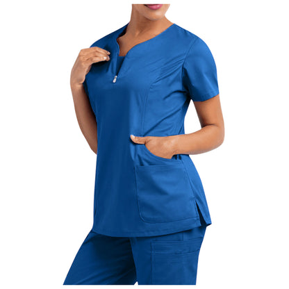 New Stretch V-Neck Scrub Top for Women Solid Short Sleeve scrub top with Pocket Care 