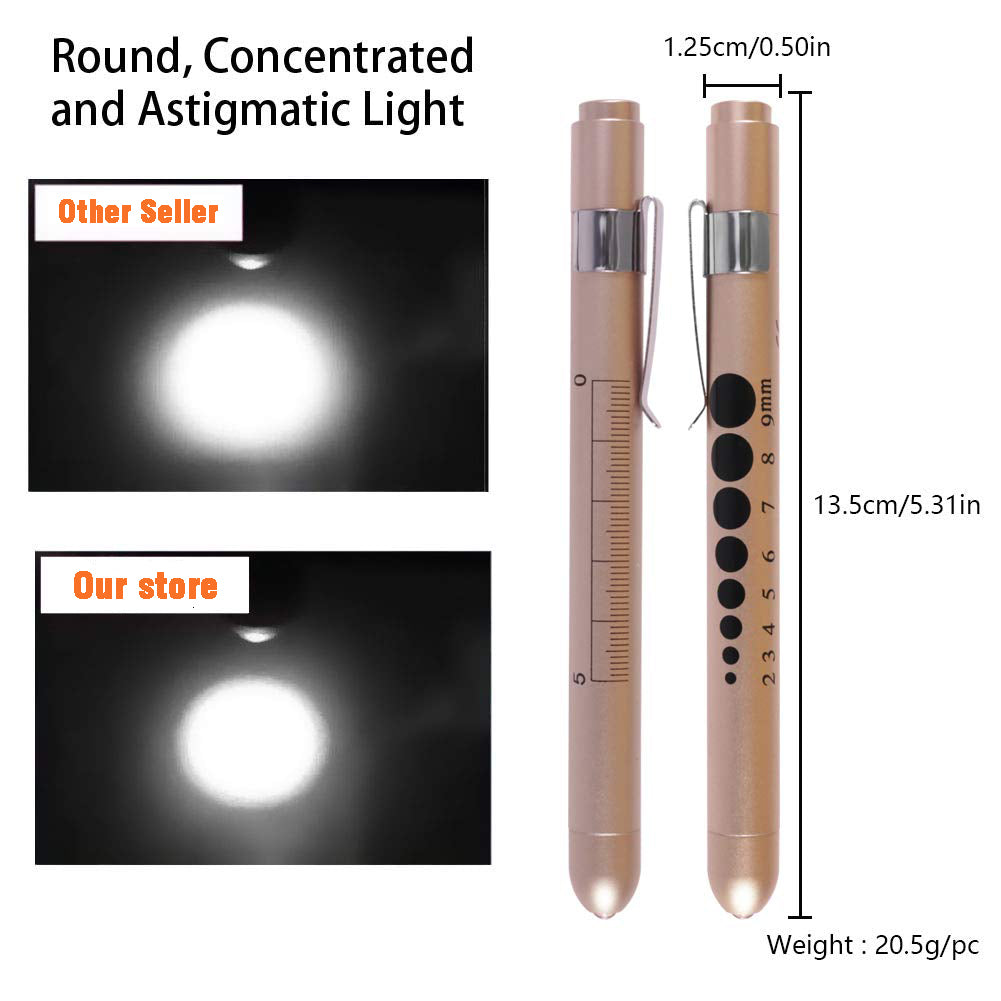 Portable LED Flashlight Medical First Aid Nurse Pen Light Torch Lamp with Pupil Gauge Measurement Pens