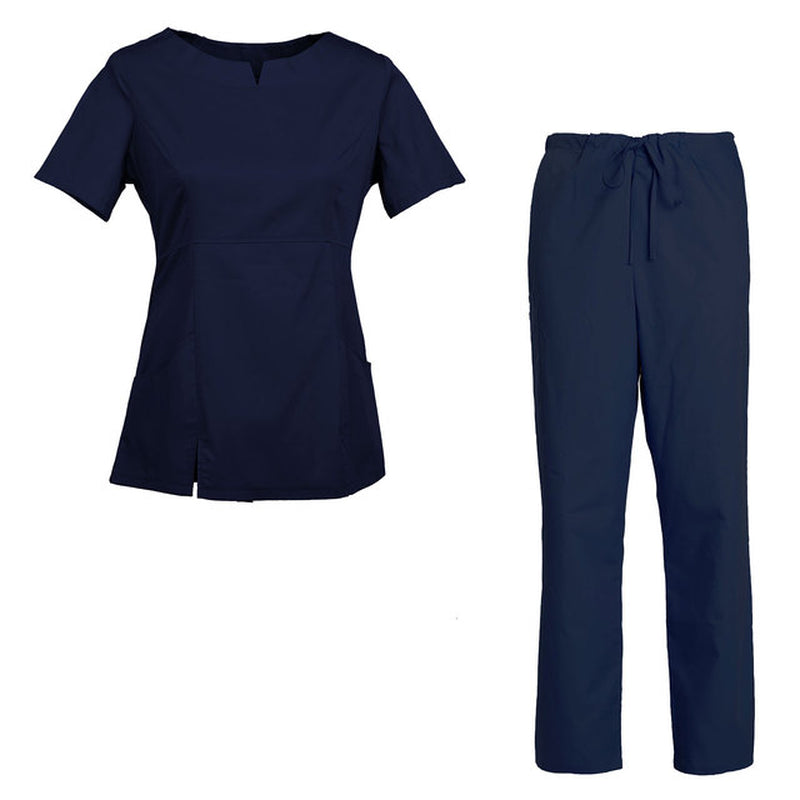 Women'S Scrub Set Nursing Uniform Set Rounded Neckline Top and Drawstring Cargo Pants