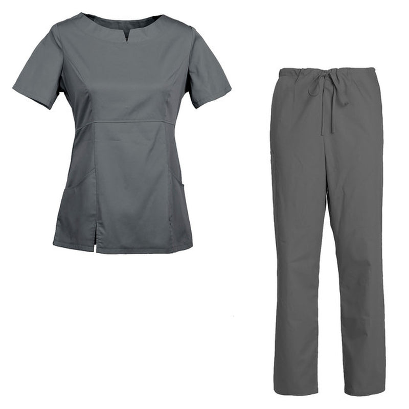 Women'S Scrub Set Nursing Uniform Set Rounded Neckline Top and Drawstring Cargo Pants