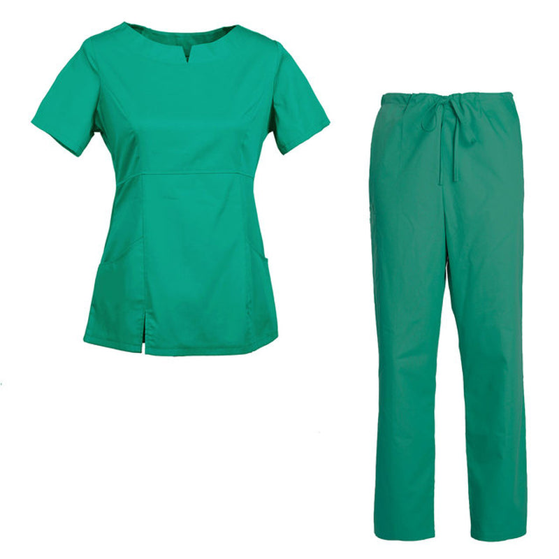 Women'S Scrub Set Nursing Uniform Set Rounded Neckline Top and Drawstring Cargo Pants