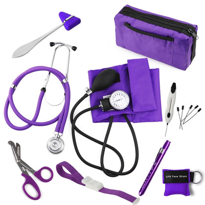 Medical Health Diagnostic Blood Pressure Monitor Stethoscope Reflex Hammer EMT Shear Penlight Nurse Starter Kit with Pouch