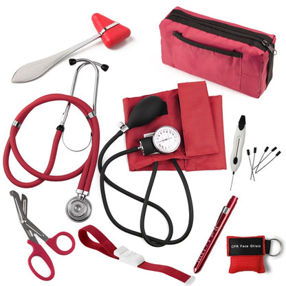Medical Health Diagnostic Blood Pressure Monitor Stethoscope Reflex Hammer EMT Shear Penlight Nurse Starter Kit with Pouch