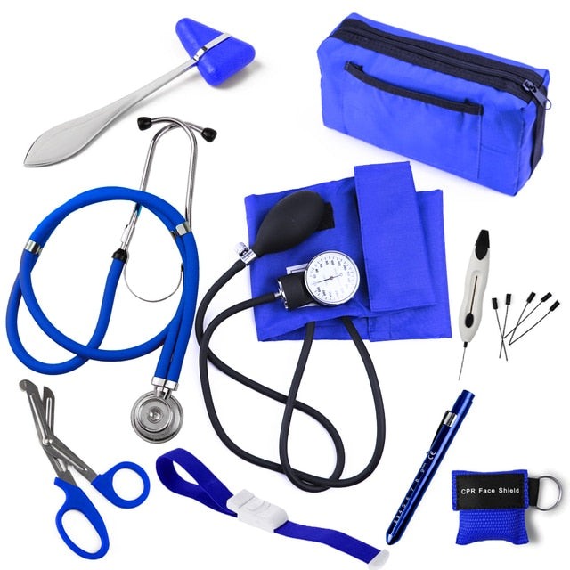 Medical Health Diagnostic Blood Pressure Monitor Stethoscope Reflex Hammer EMT Shear Penlight Nurse Starter Kit with Pouch