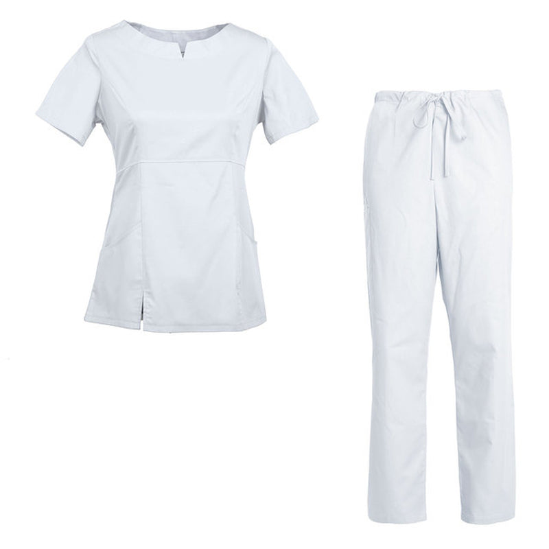 Women'S Scrub Set Nursing Uniform Set Rounded Neckline Top and Drawstring Cargo Pants