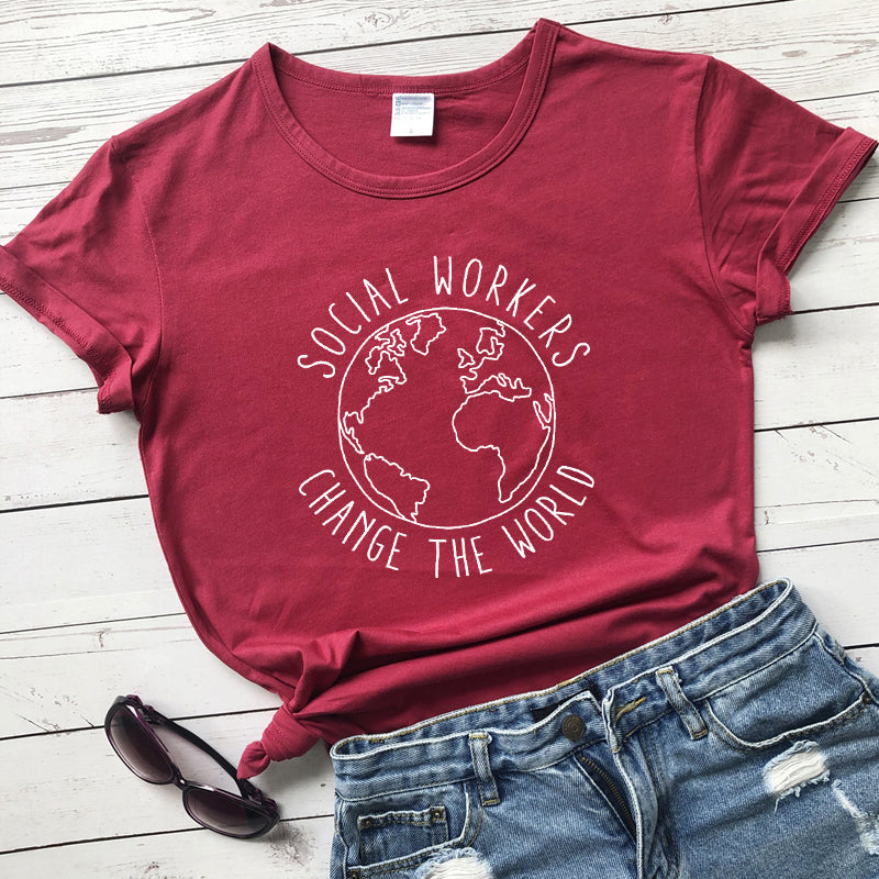 Social Workers Change the World T-Shirt Casual Women Short Sleeve