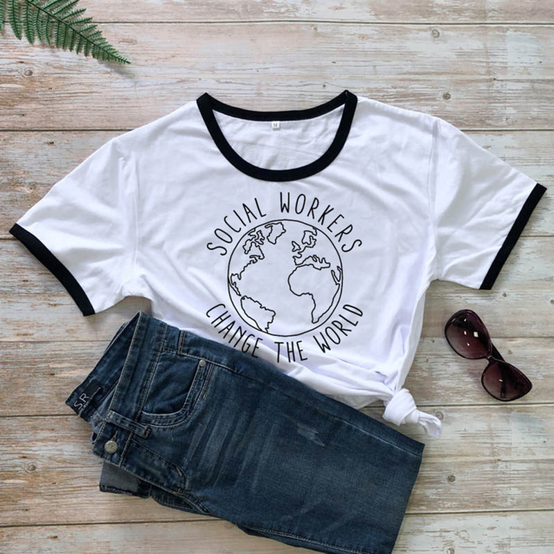 Social Workers Change the World T-Shirt Casual Women Short Sleeve