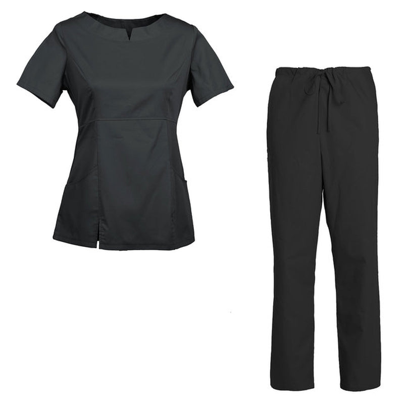 Women'S Scrub Set Nursing Uniform Set Rounded Neckline Top and Drawstring Cargo Pants