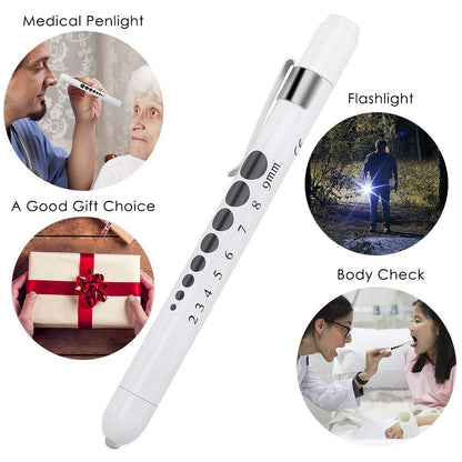 Portable LED Flashlight Medical First Aid Nurse Pen Light Torch Lamp with Pupil Gauge Measurement Pens