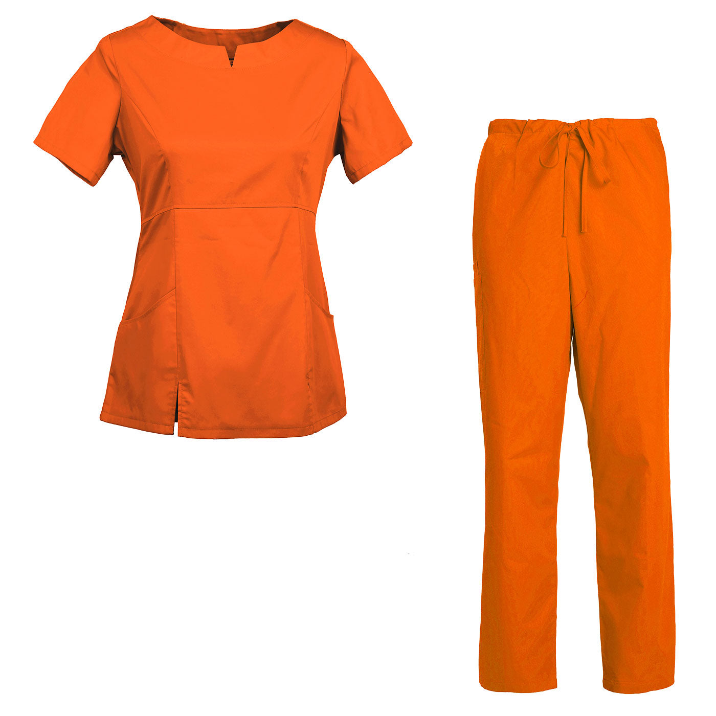 Women'S Scrub Set Nursing Uniform Set Rounded Neckline Top and Drawstring Cargo Pants