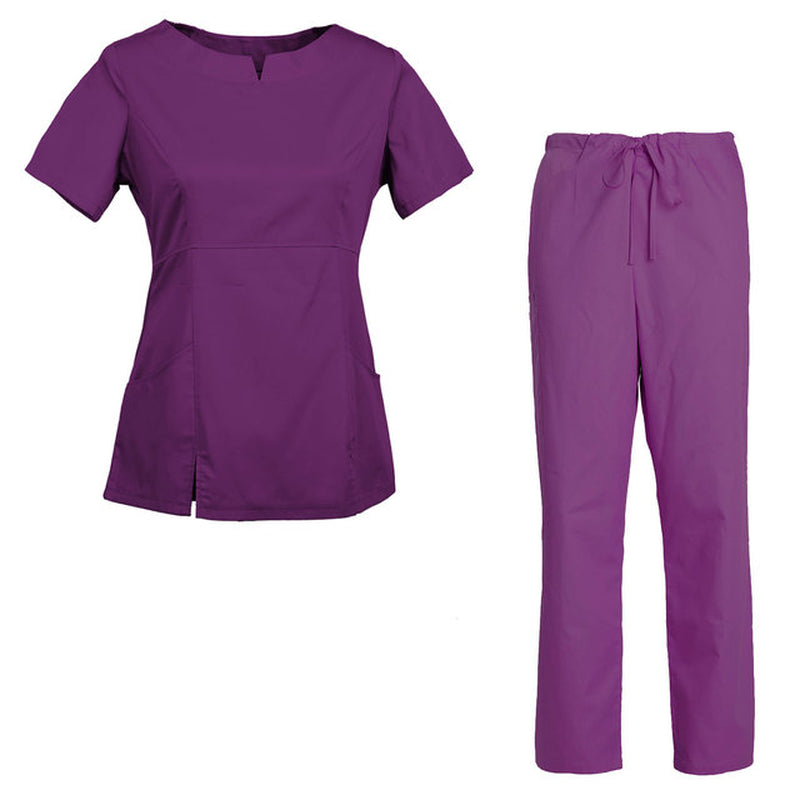 Women'S Scrub Set Nursing Uniform Set Rounded Neckline Top and Drawstring Cargo Pants