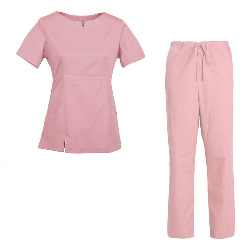 Women'S Scrub Set Nursing Uniform Set Rounded Neckline Top and Drawstring Cargo Pants