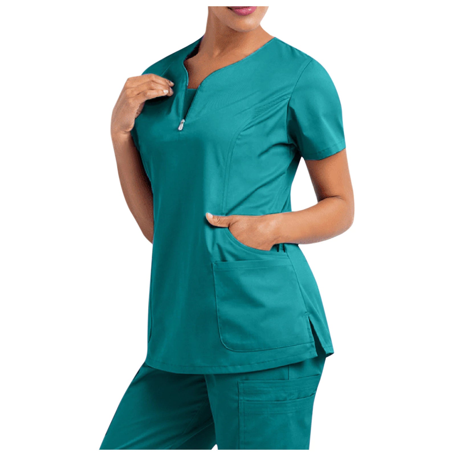 New Stretch V-Neck Scrub Top for Women Solid Short Sleeve scrub top with Pocket Care 