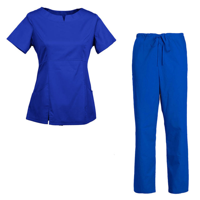 Women'S Scrub Set Nursing Uniform Set Rounded Neckline Top and Drawstring Cargo Pants