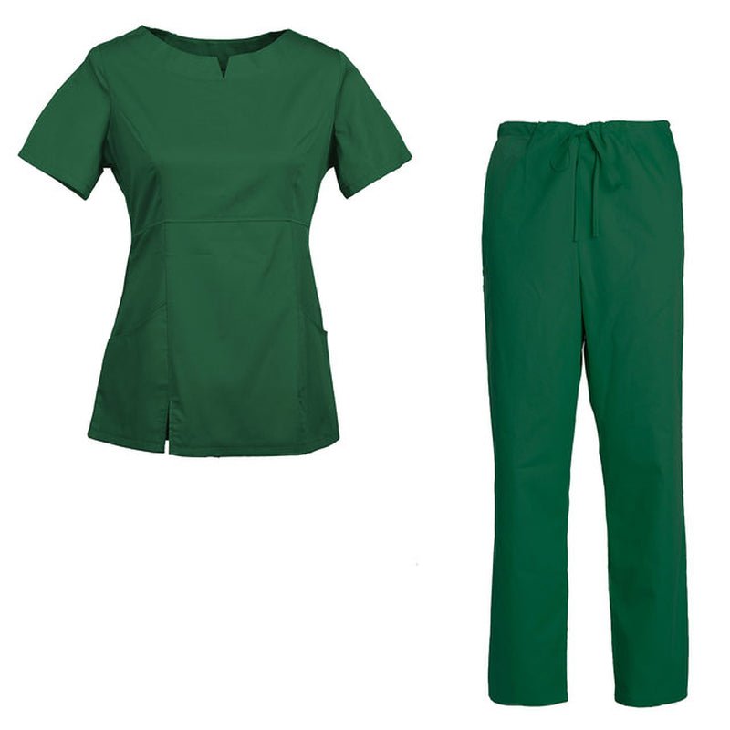 Women'S Scrub Set Nursing Uniform Set Rounded Neckline Top and Drawstring Cargo Pants