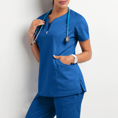 New Stretch V-Neck Scrub Top for Women Solid Short Sleeve scrub top with Pocket Care 